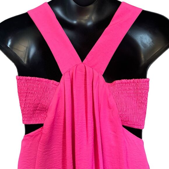 Hot Pink Mini Dress Pocket Washed Satin Cutout Skirt Bandeau | Davi & Dani - Picture 16 of 16